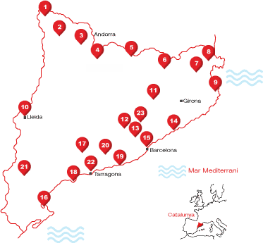 Mapa de Catalunya con los destinos accesibles