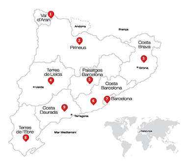 Mapa de Catalunya con las marcas turísticas